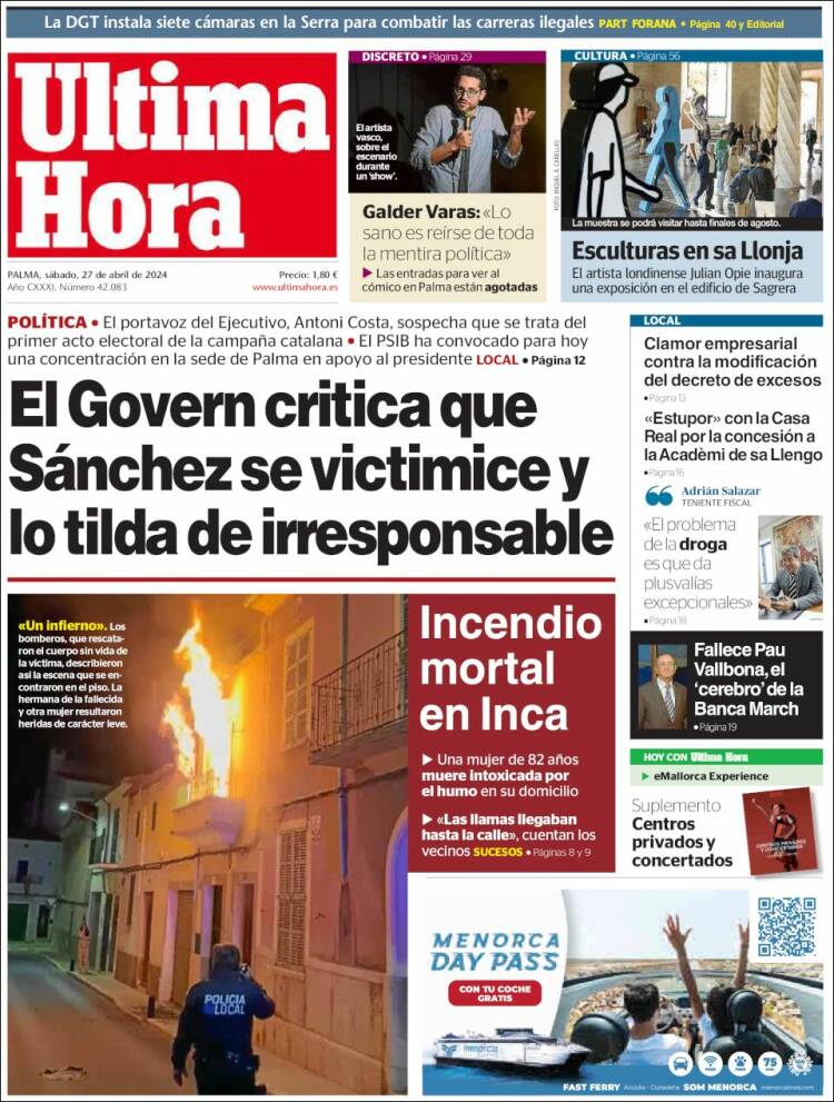 Portada de Última Hora (España)