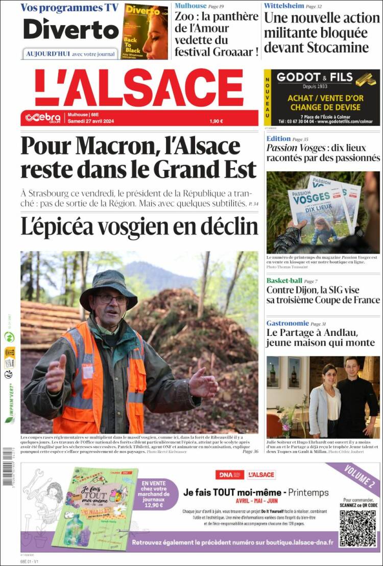 Portada de Journal L'Alsace (Francia)