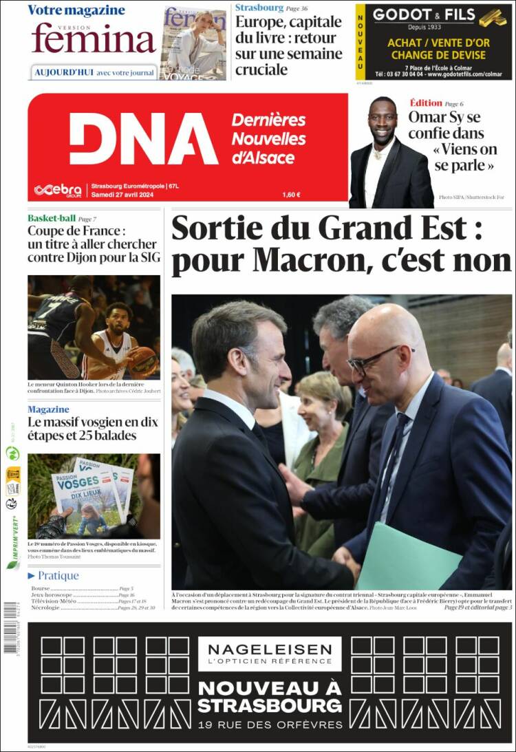 Portada de Les Dernières Nouvelles d'Alsace (Francia)