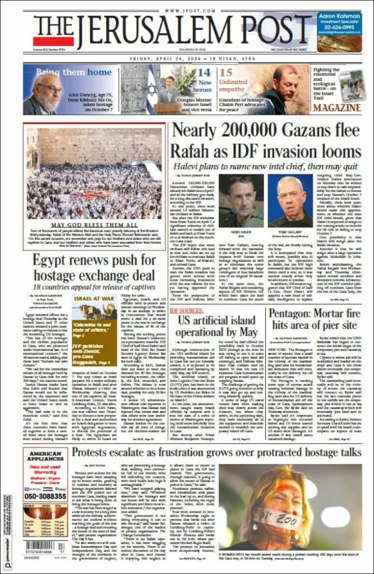 Portada de The Jerusalem Post (Israel)