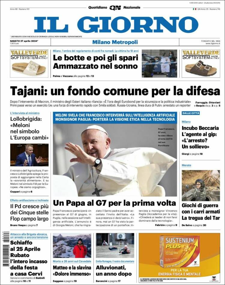 Portada de Il Giorno (Italia)