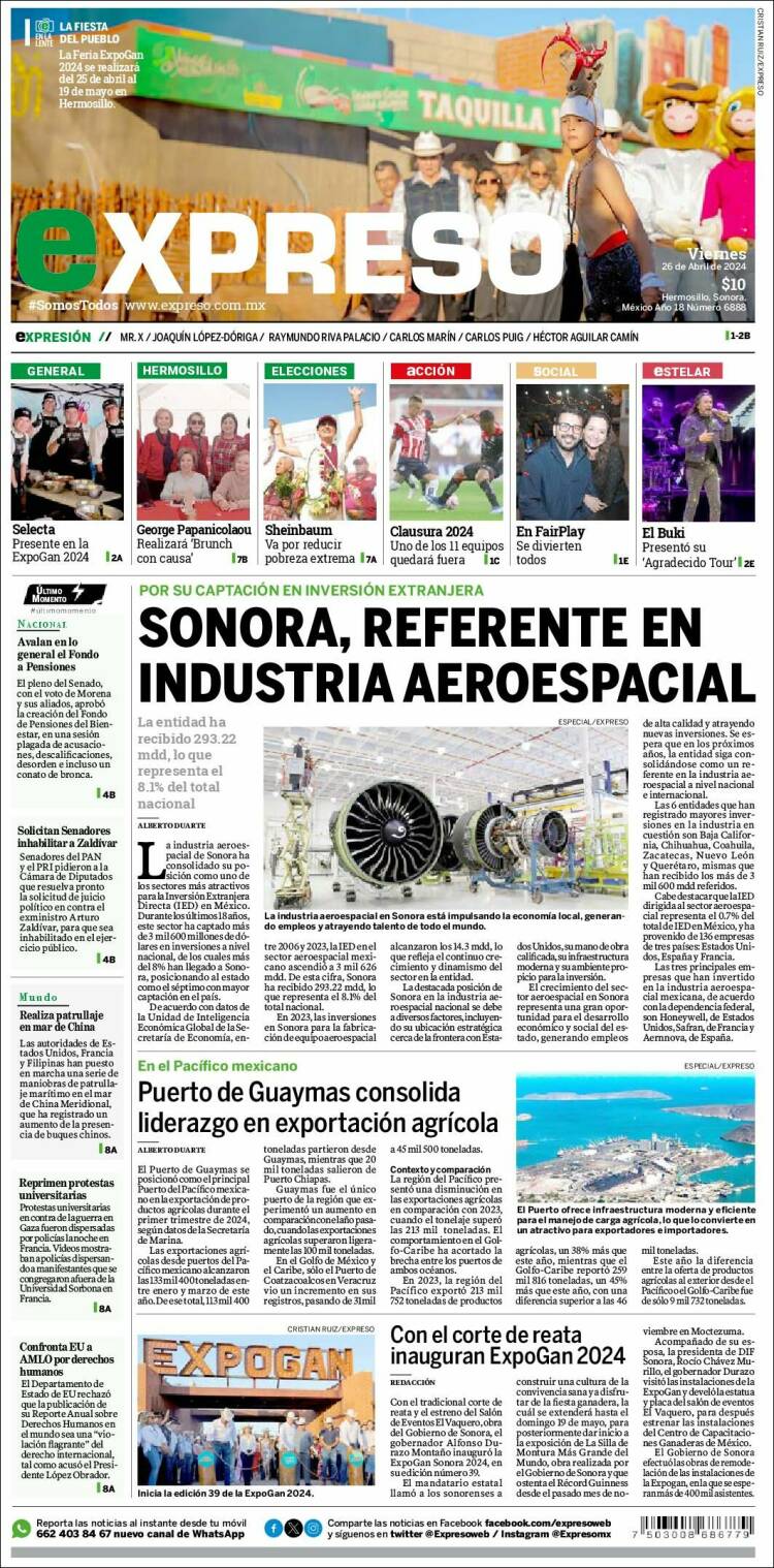 Portada de Expreso (M&eacute;xico)