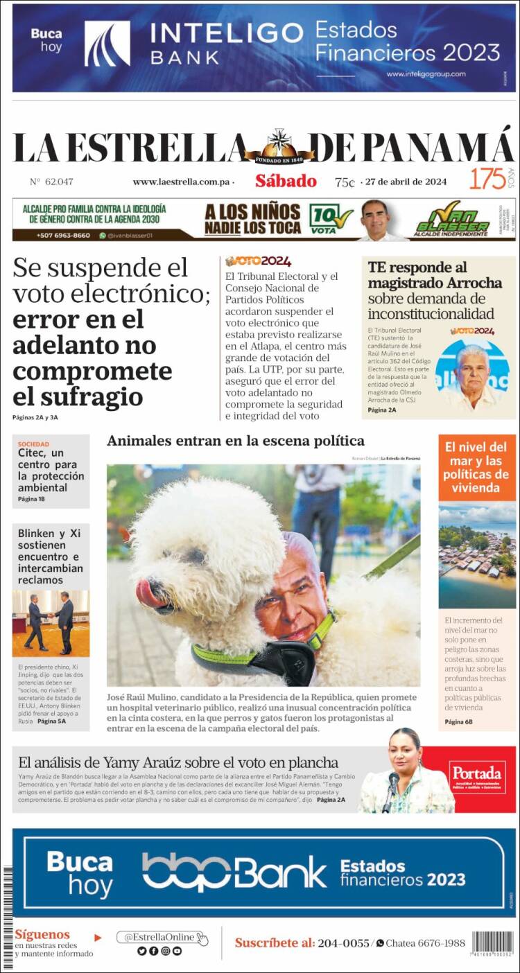 Portada de La Estrella de Panamá (Panam&aacute;)