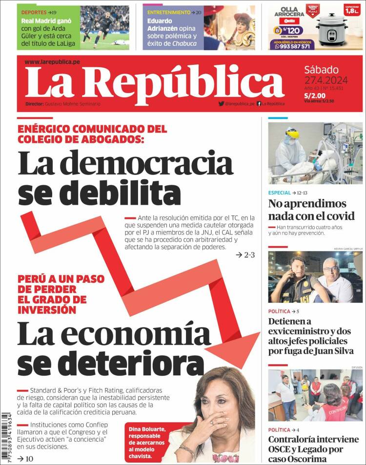 Portada de La Republica (Per&uacute;)
