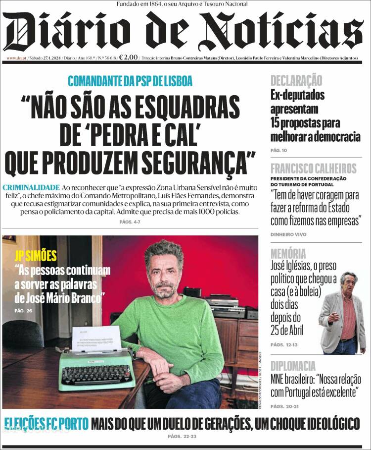 Portada de Diário de Noticias (Portugal)