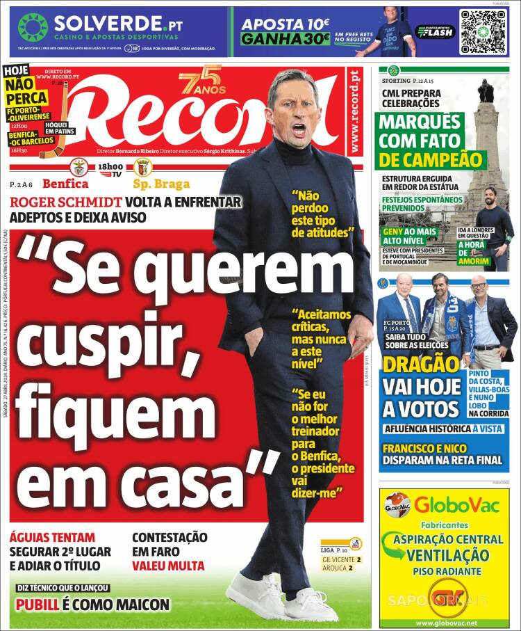 Portada de Jornal de Negócios (Portugal)