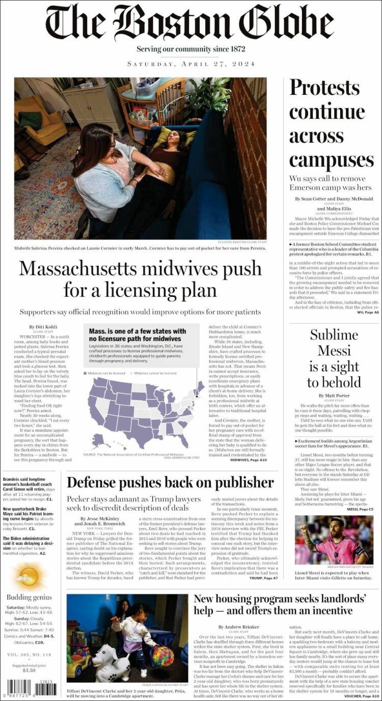 Portada de Boston Globe (USA)