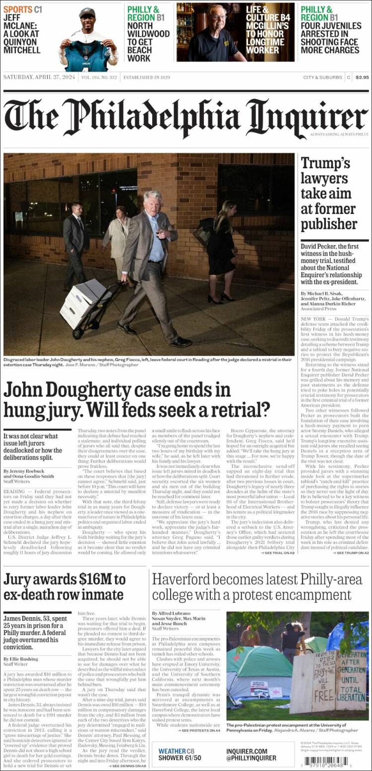 Portada de Philadelphia Inquirer (USA)