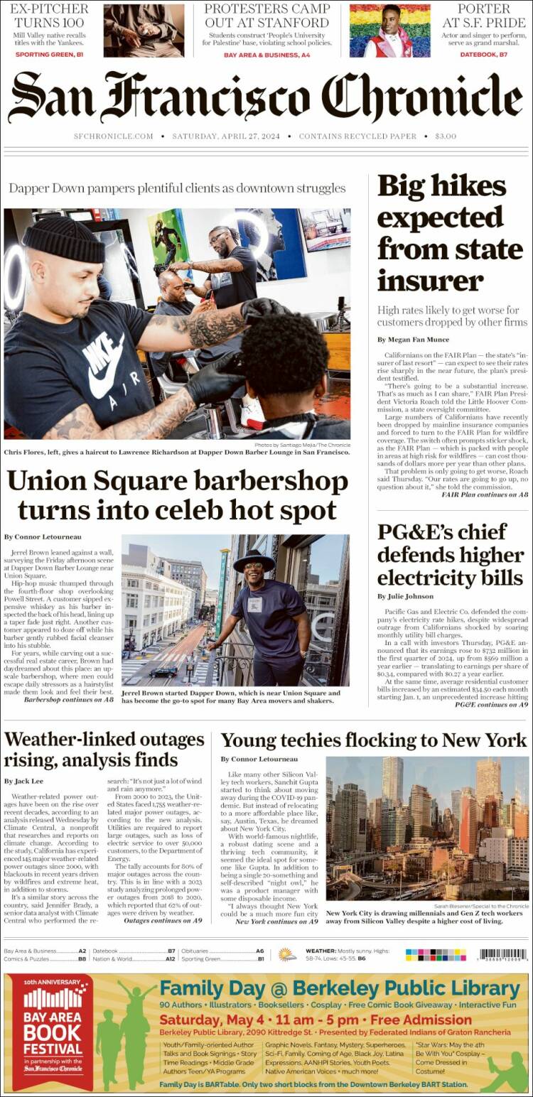 Portada de San Francisco Chronicle (USA)
