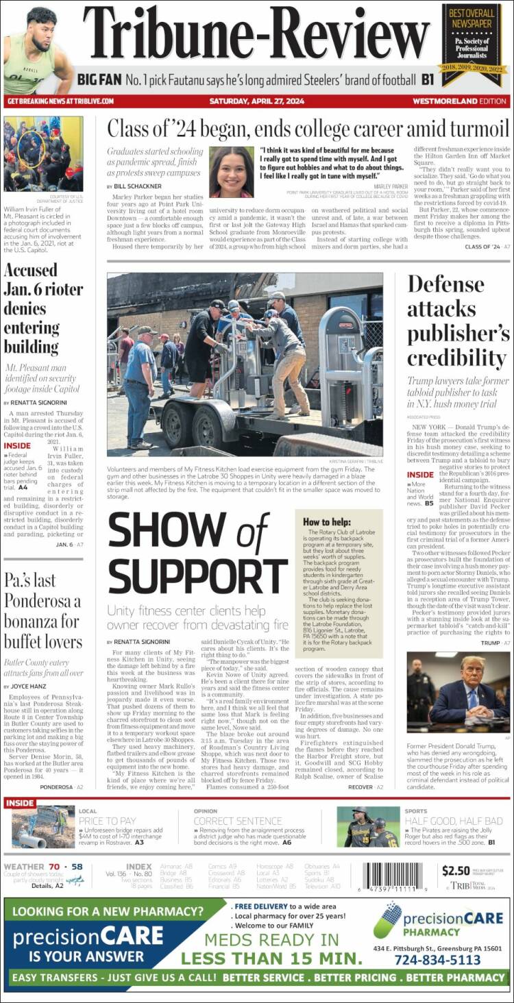 Portada de Tribune-Review (USA)