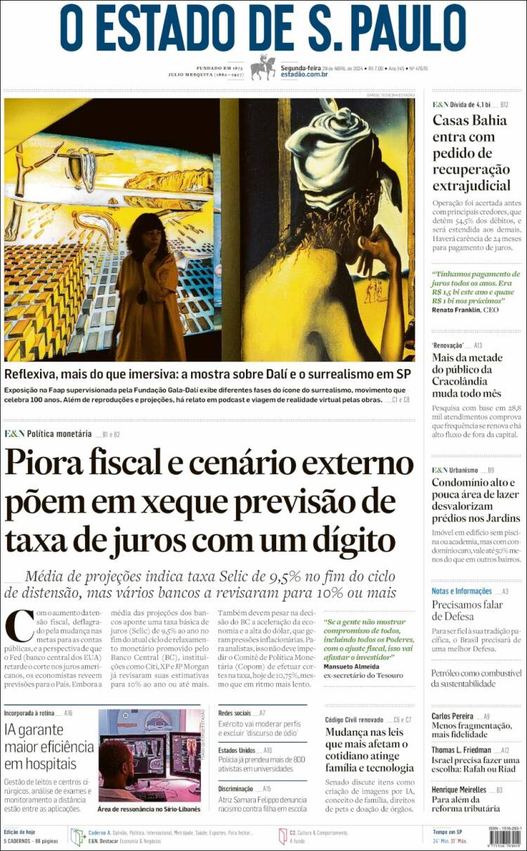 Portada de O Estado de São Paulo (Brasil)