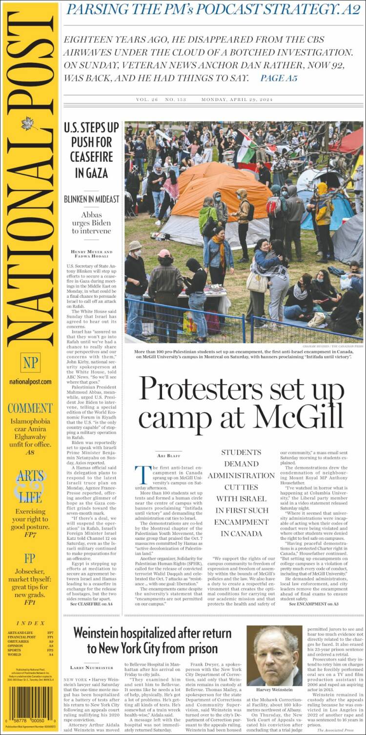Portada de The National Post (Canadá)