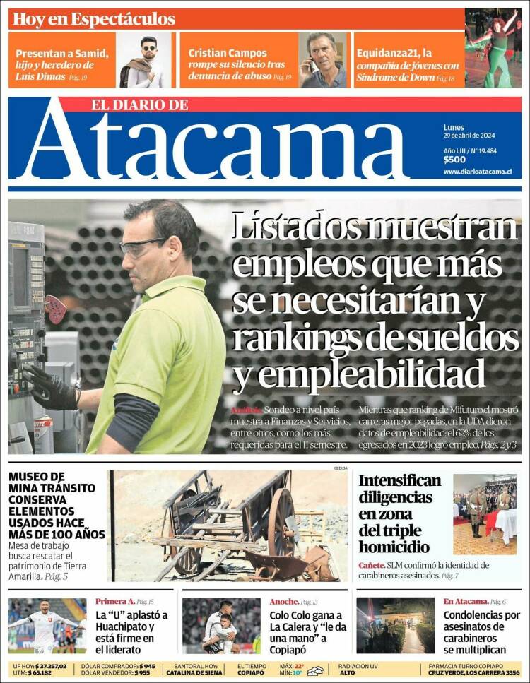 Portada de Diario de Atacama (Chile)