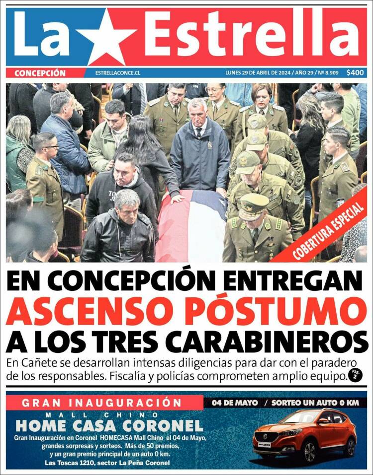 Portada de La Estrella de Concepción (Chile)