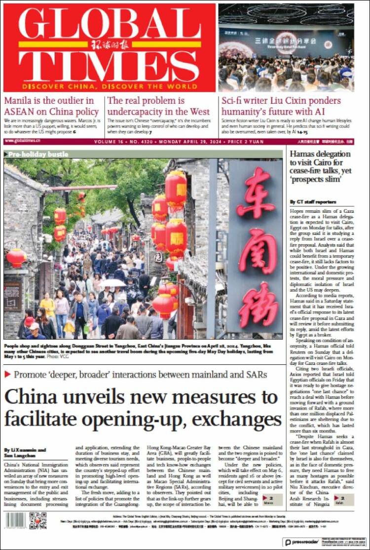 Portada de The Global Times (China)