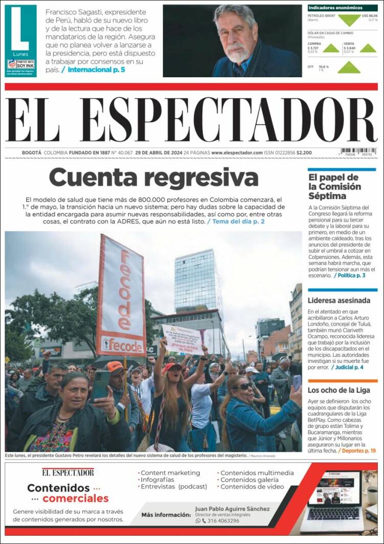 Portada de El Espectador (Colombia)