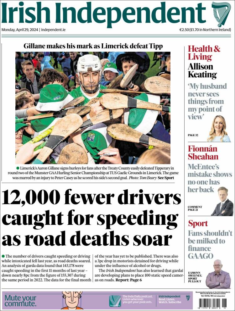 Portada de Irish Independent (Irlanda)
