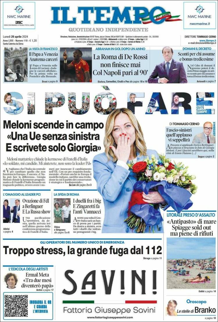 Portada de Il Tempo (Italia)