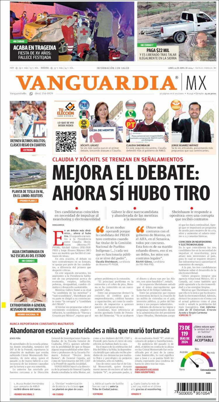 Portada de Vanguardia (M&eacute;xico)