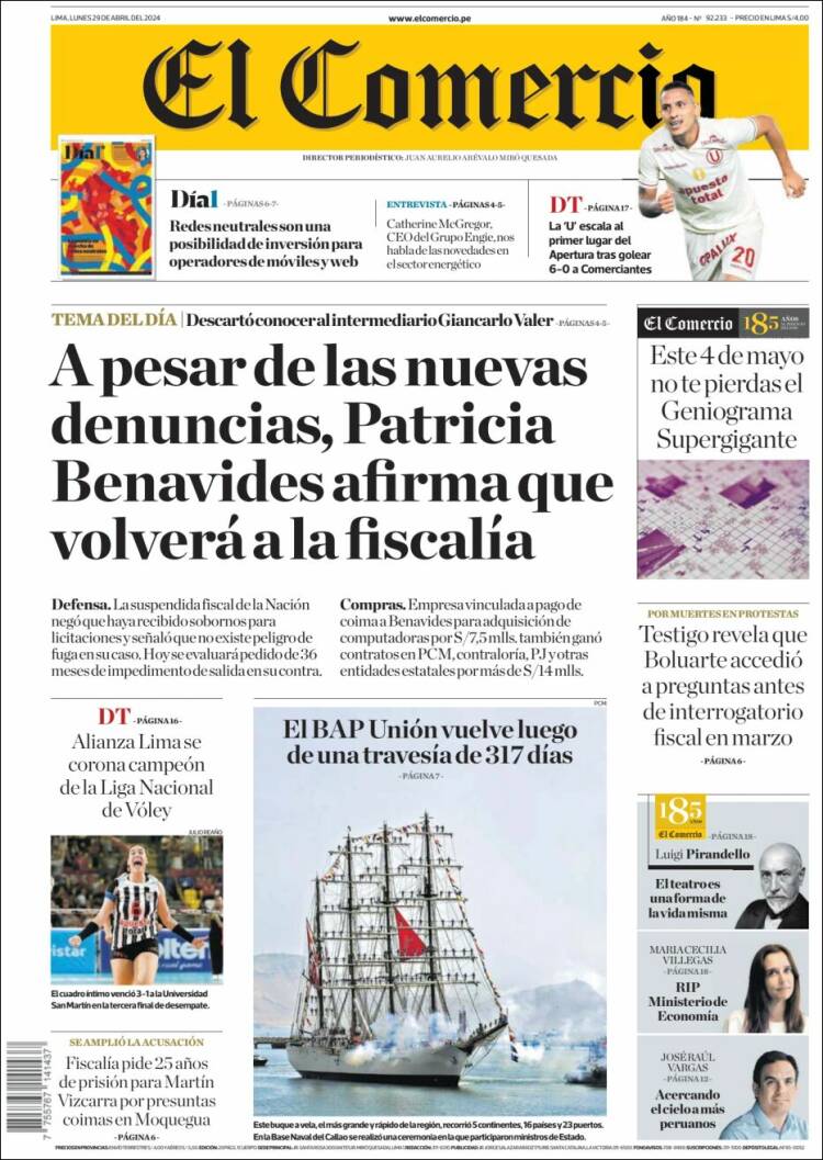 Portada de El Comercio (Per&uacute;)