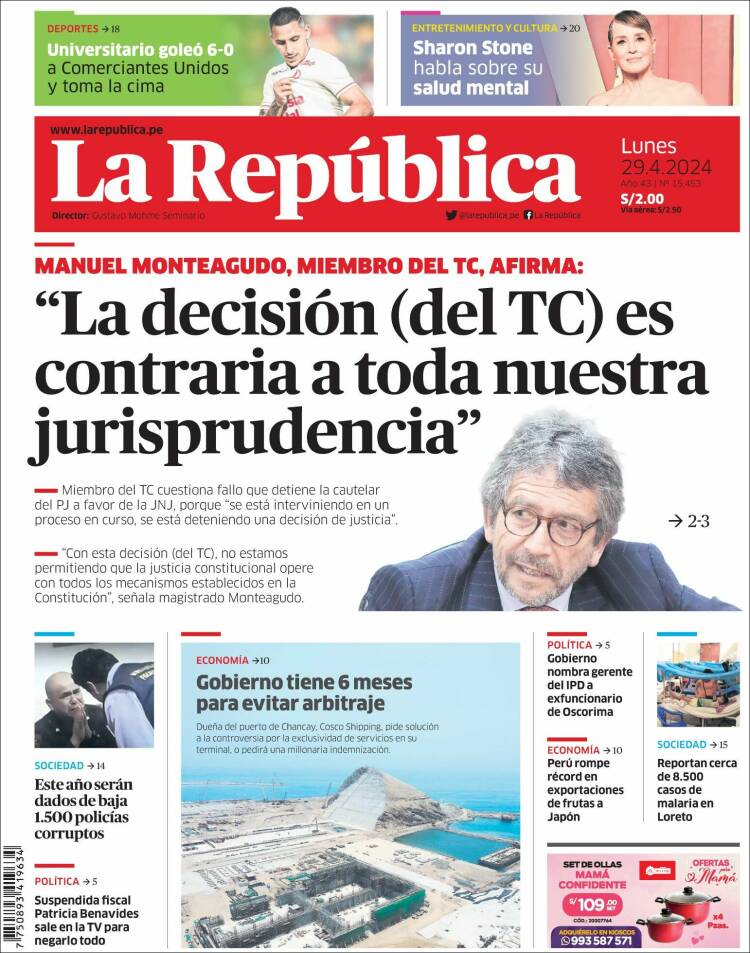 Portada de La Republica (Per&uacute;)