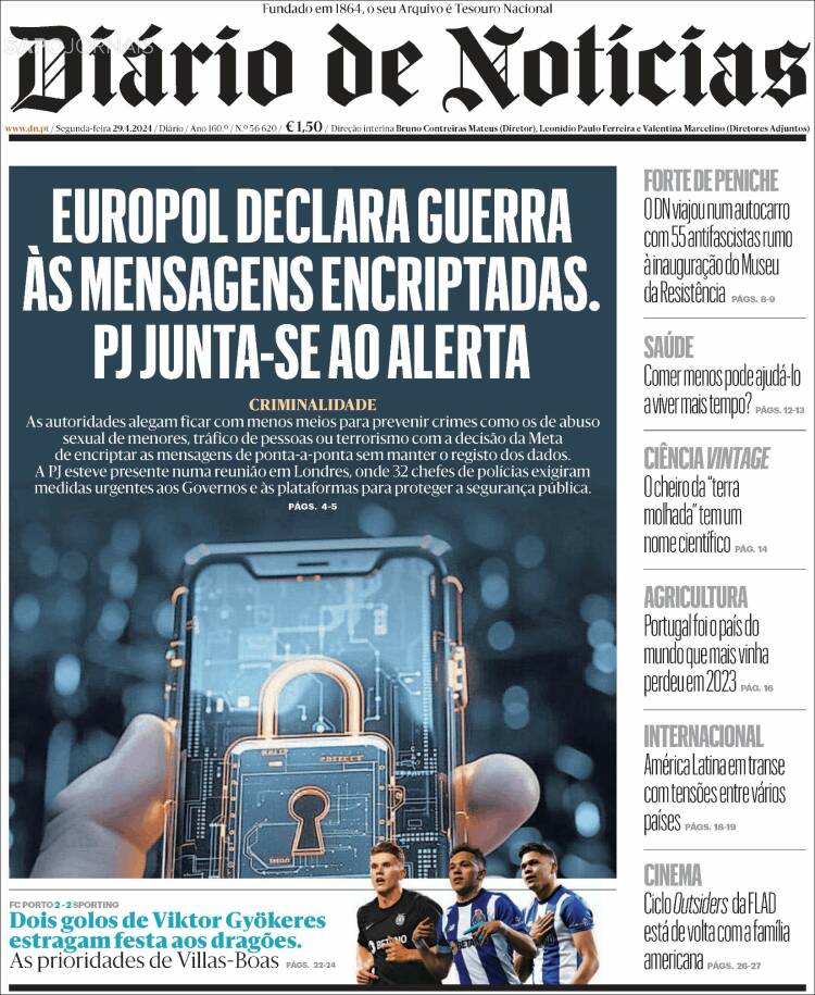 Portada de Diário de Noticias (Portugal)