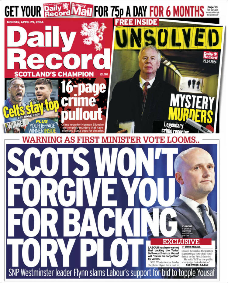 Portada de Daily Record (Reino Unido)