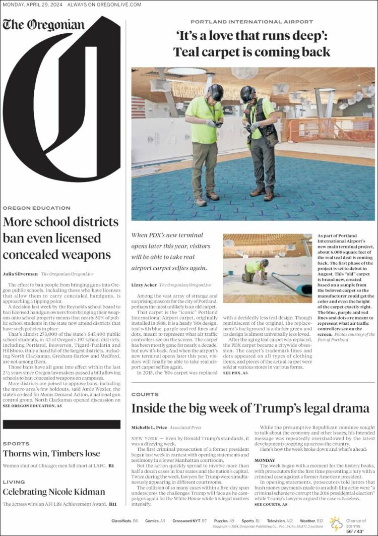 Portada de The Oregonian (USA)