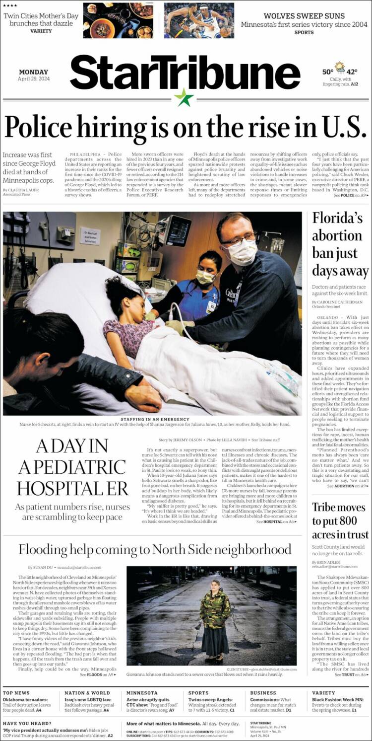 Portada de Star Tribune (USA)