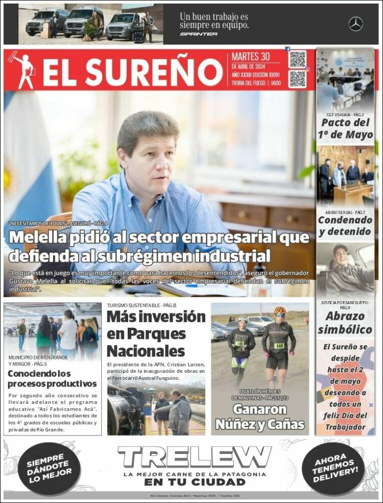 Portada de Diario El Sureño (Argentina)