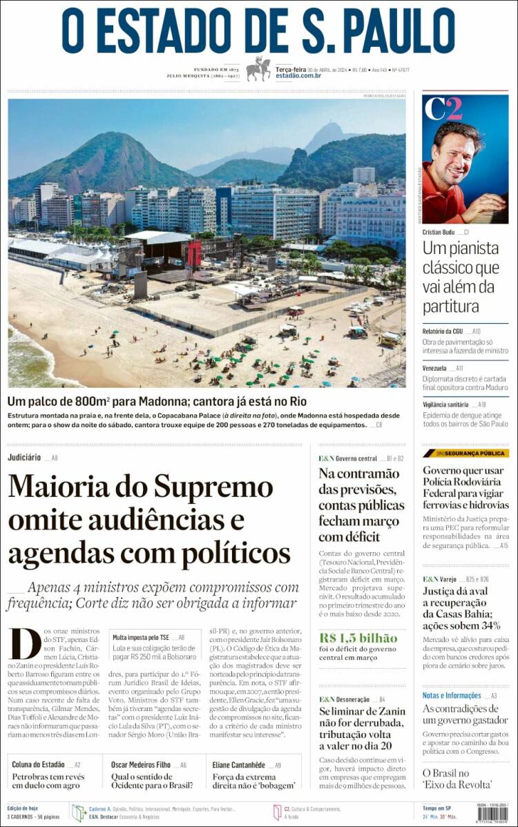 Portada de O Estado de São Paulo (Brasil)