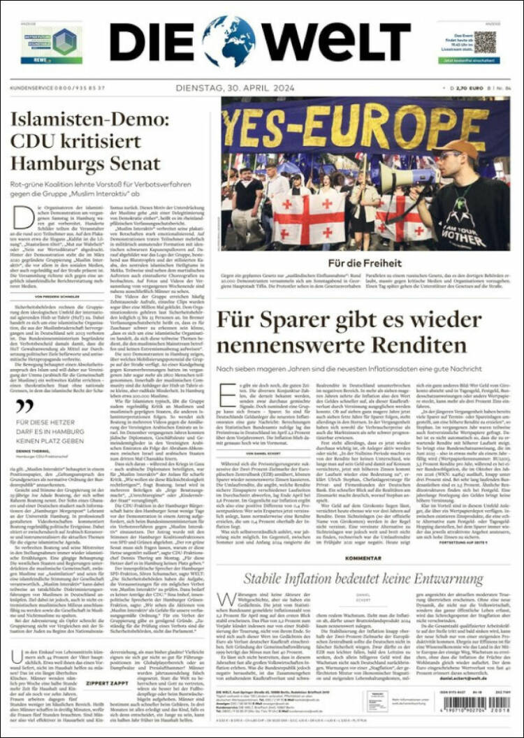 Portada de Die Welt (Alemania)