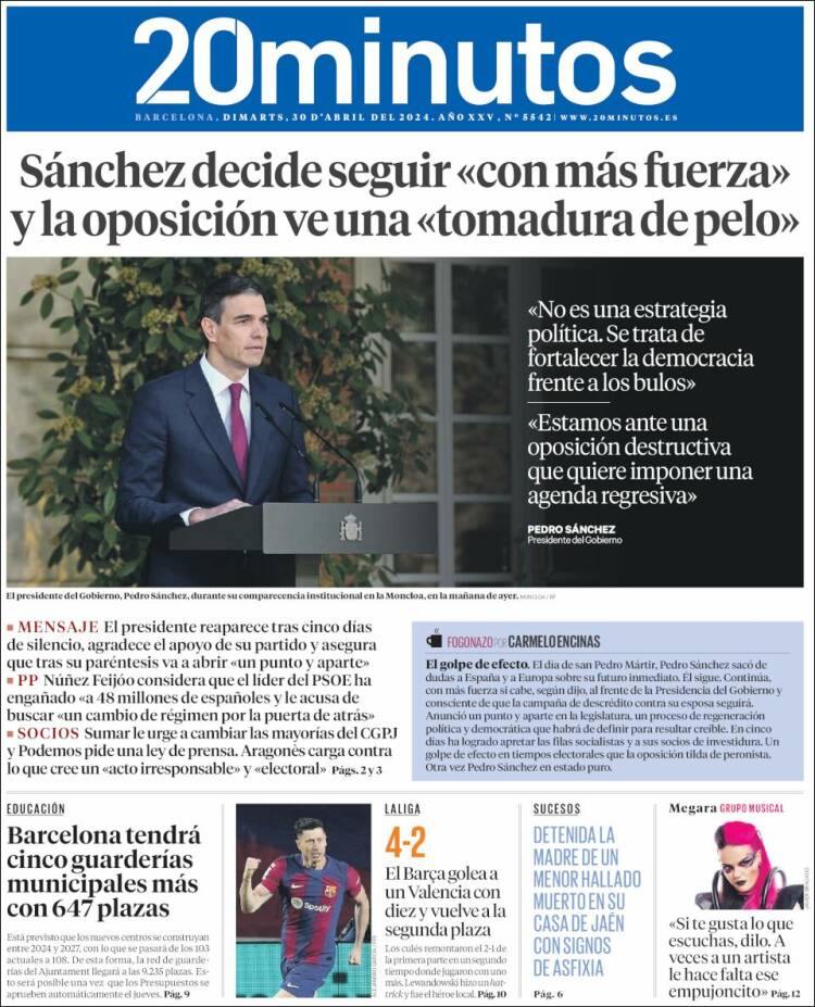 Portada de 20 Minutos - Barcelona (España)