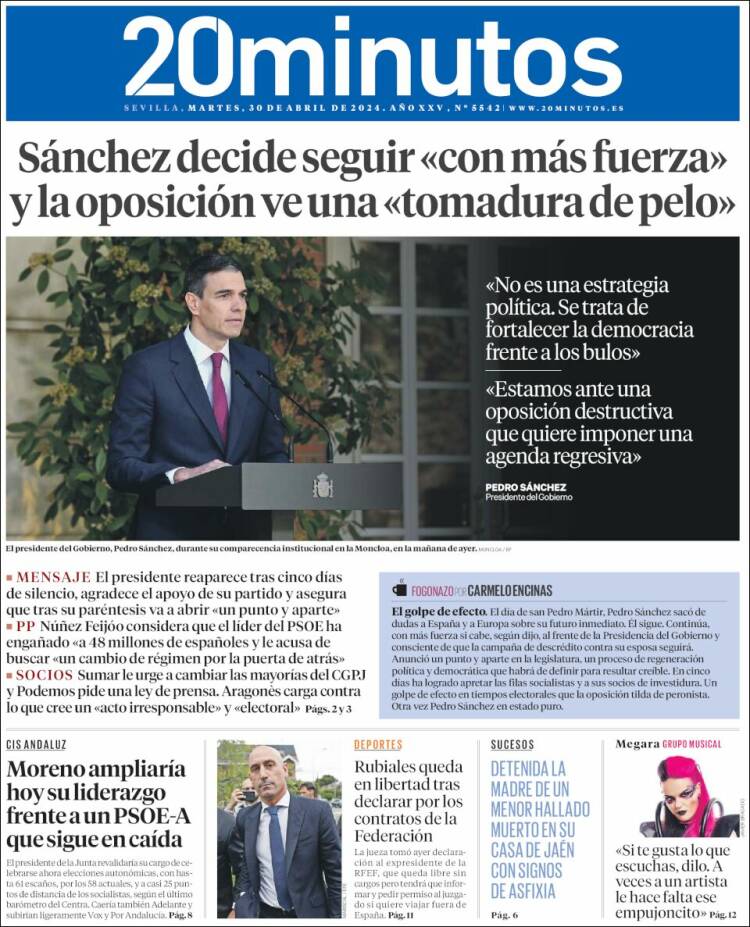 Portada de 20 Minutos - Sevilla (España)