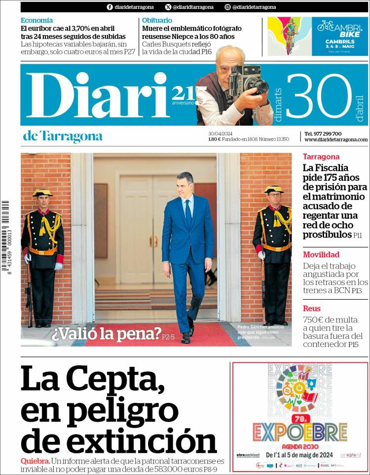 Portada de Diari de Tarragona (España)