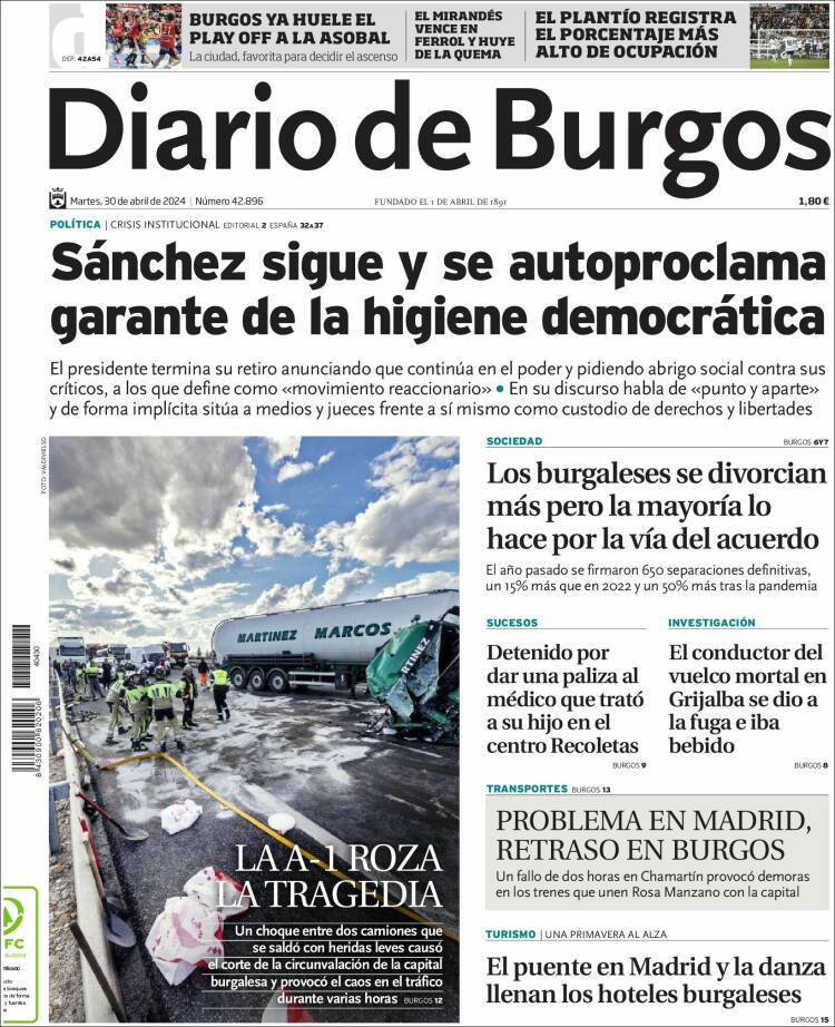 Portada de Diario de Burgos (España)
