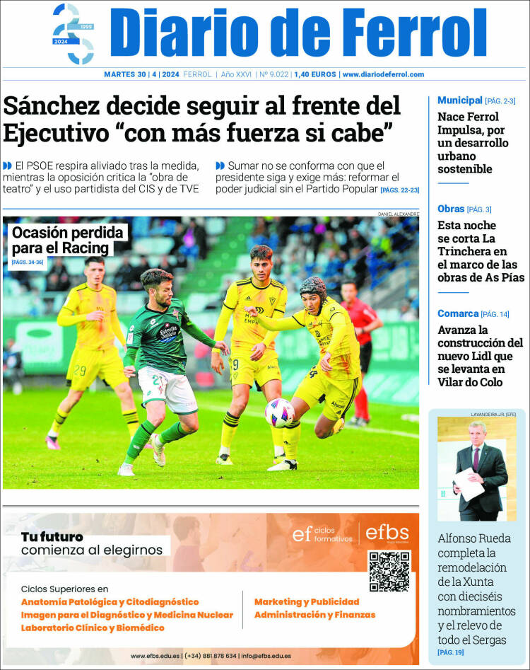 Portada de Diario de Ferrol (España)