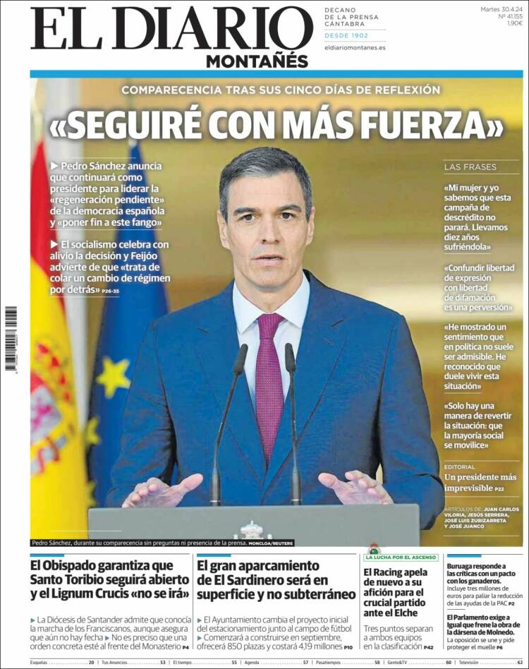 Portada de El Diario Montañés (España)