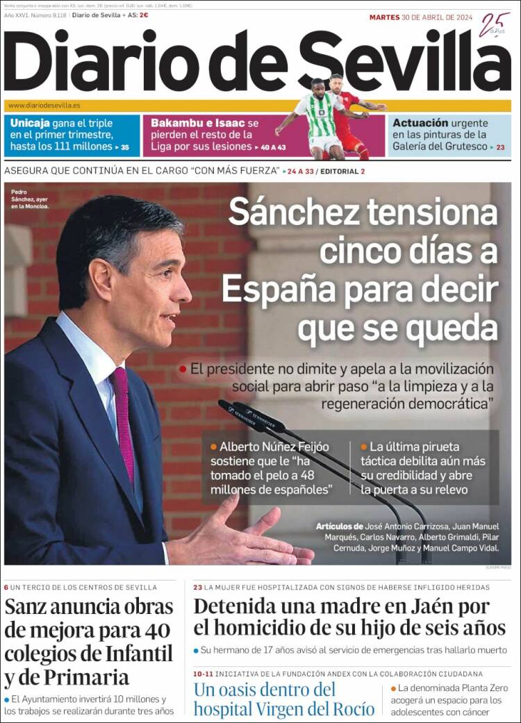 Portada de Diario de Sevilla (España)
