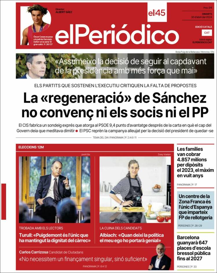 Portada de El Periódico de Catalunya (España)