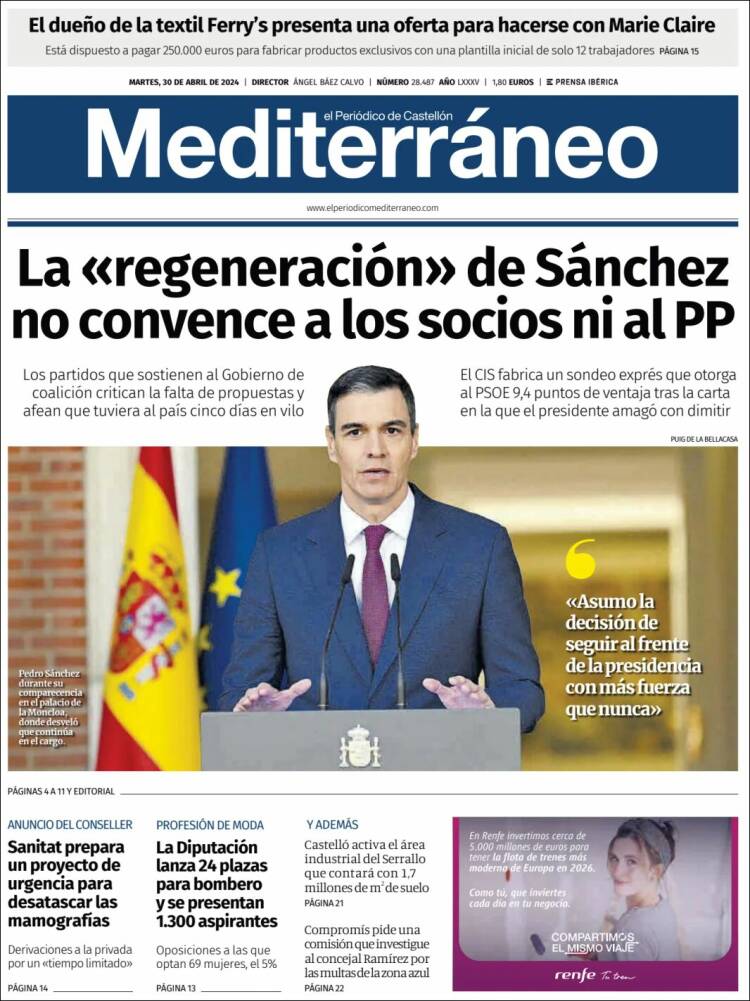 Portada de El Periódico Mediterraneo (España)