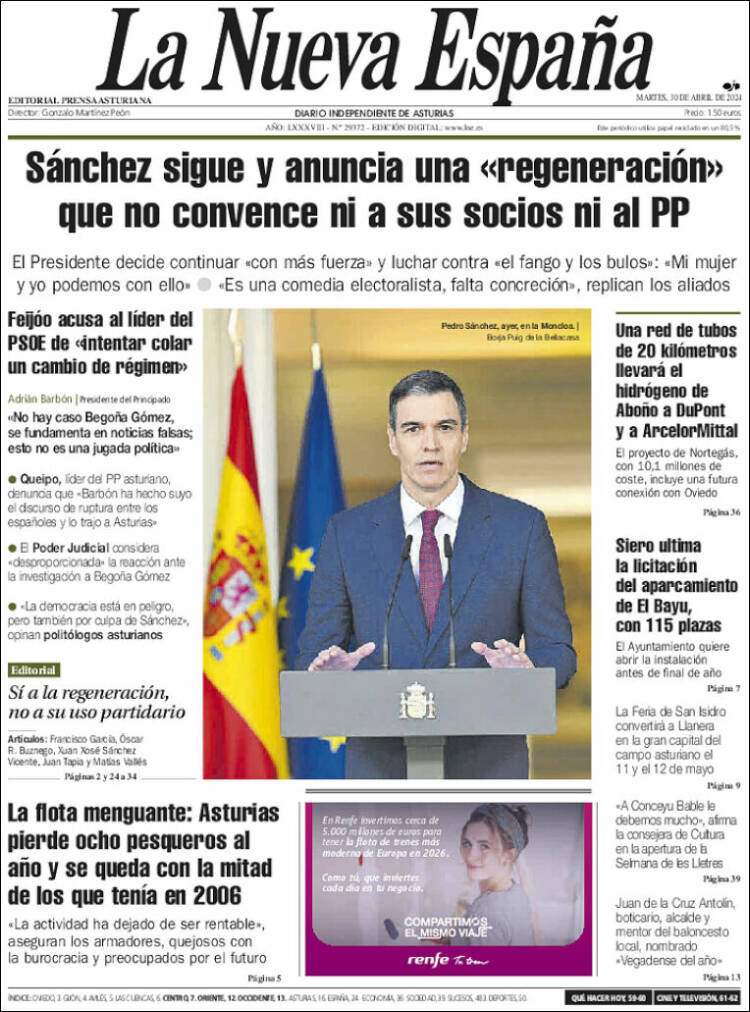 Portada de La Nueva España (España)