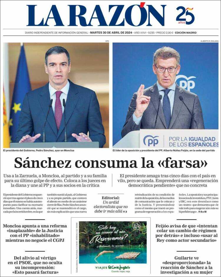 Portada de La Razón (España)