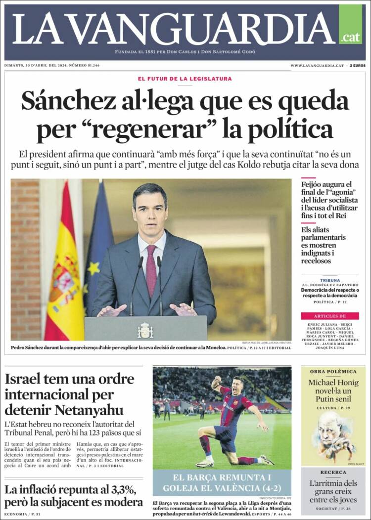 Portada de La Vanguardia (España)