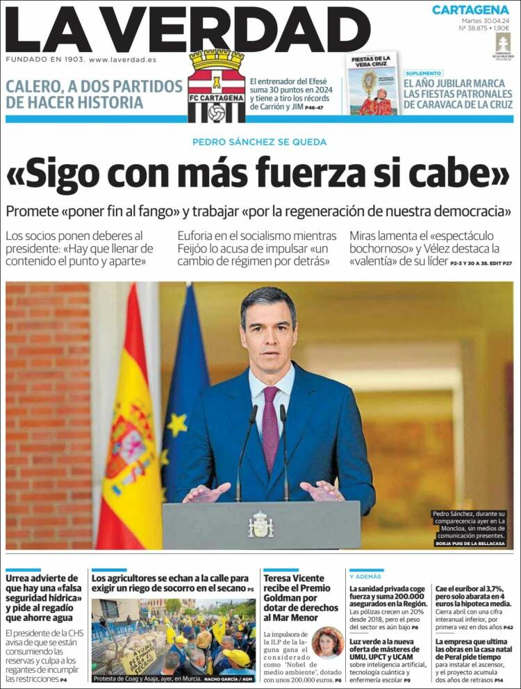 Portada de La Verdad de Cartagena (España)