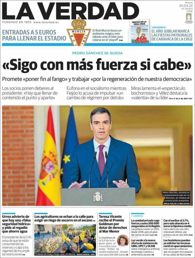 Portada de La Verdad de Murcia (España)