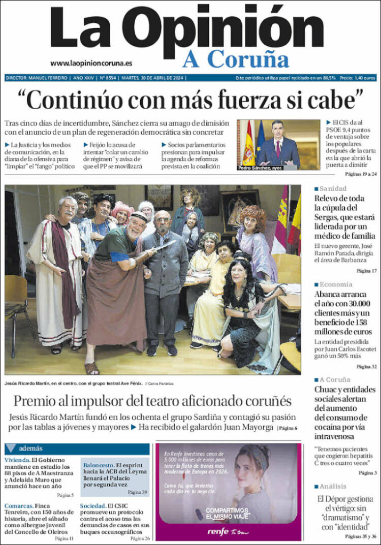 Portada de La Opinión de A Coruña (España)