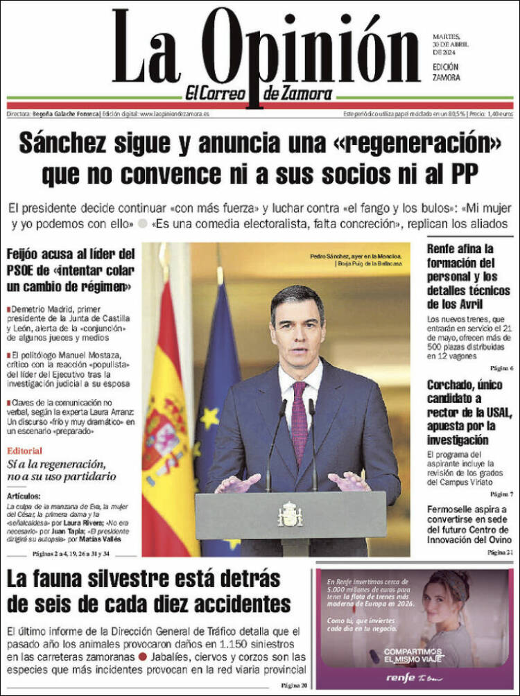 Portada de La Opinión - El Correo de Zamora (España)
