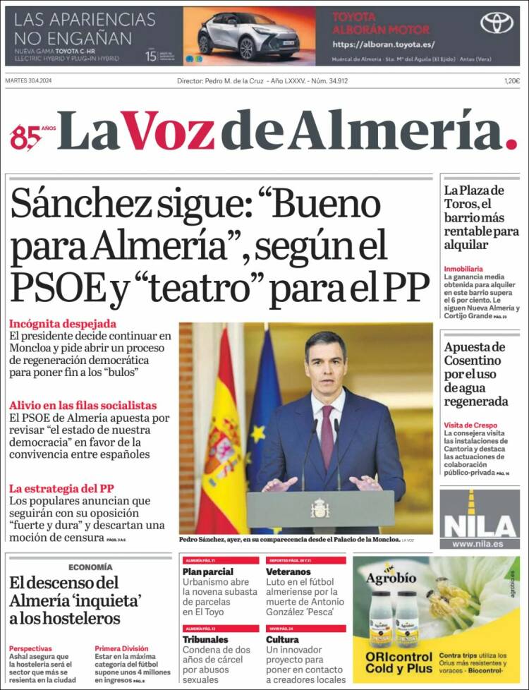 Portada de La Voz de Almería (España)