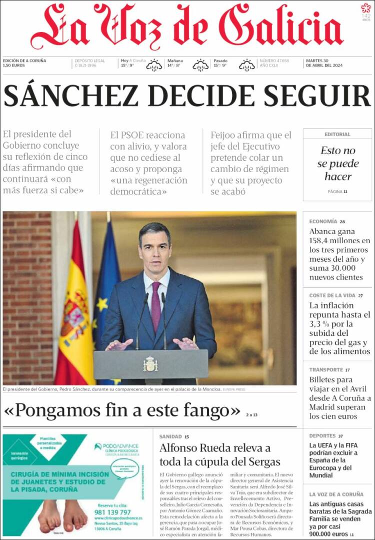 Portada de La Voz de Galicia (España)
